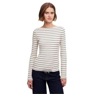 EUC Madewell Striped Knit Top White Black Boat Neck Long Sleeve